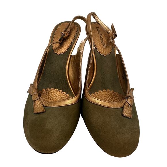 Enzo Angiolini Olive Green & Gold Eatashiro Slingback Heels Size 7.5 - Picture 3 of 11